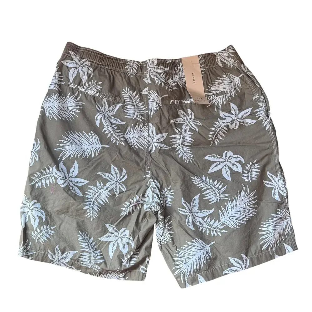 Scotch & Soda Men's Printed Poplin Bermuda Shorts Khaki Leaf Size 2XL NWT
